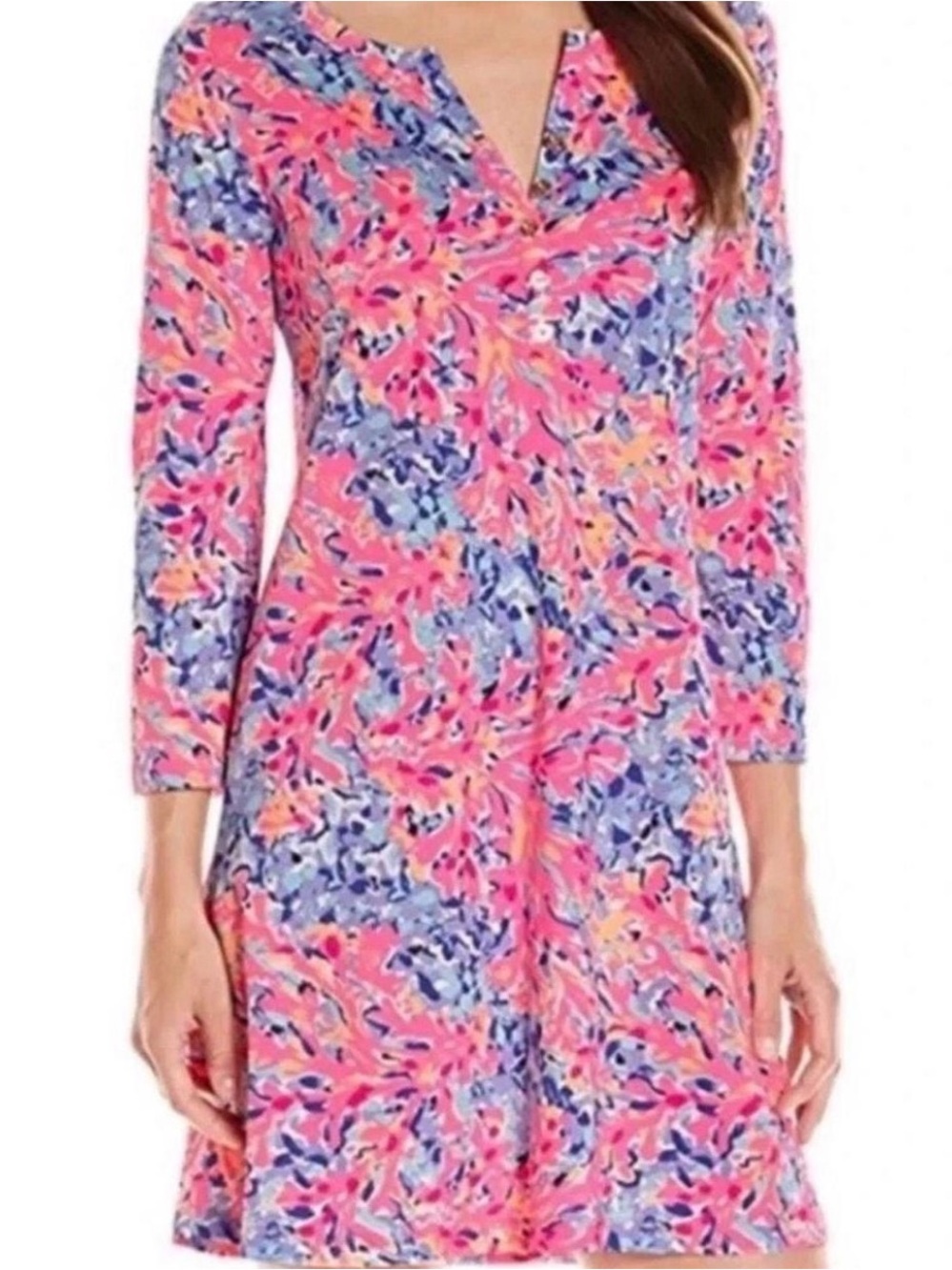 Lilly Pulitzer Banyan Dress Coco Coral Crab Pink Blue Floral Pima Cotton